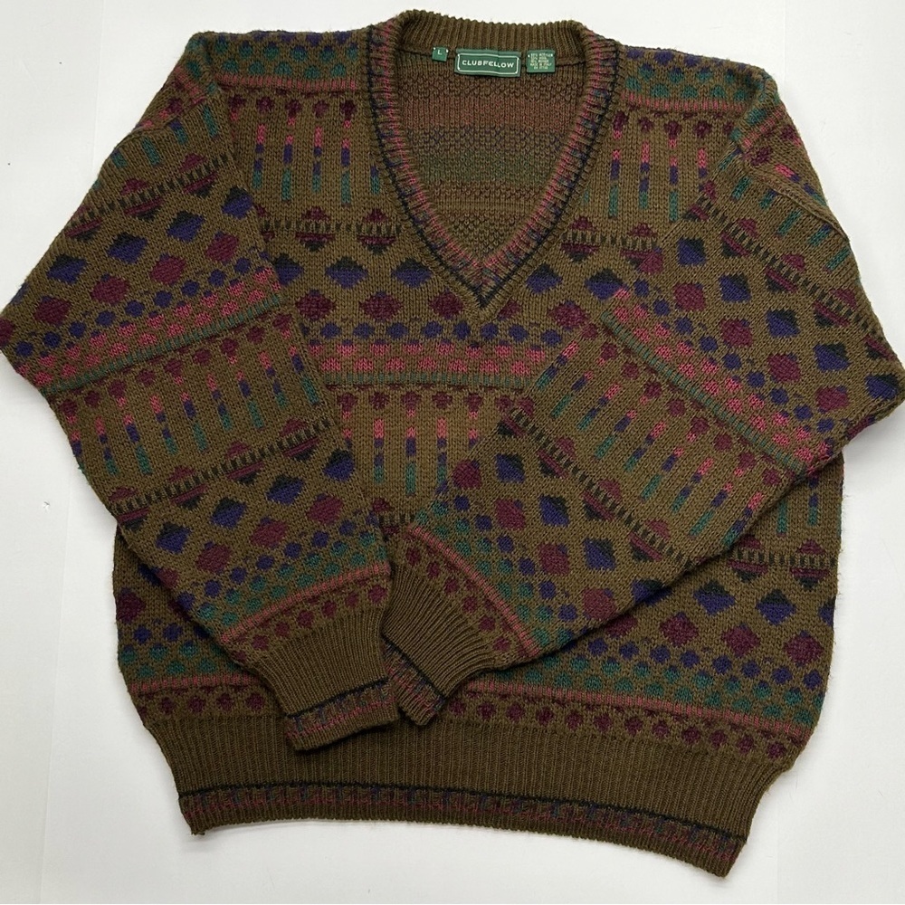 VINTAGE CLUBFELLOW Men’s V Neck Sweater LG Wool/Mohair Blend - Picture 6 of 13